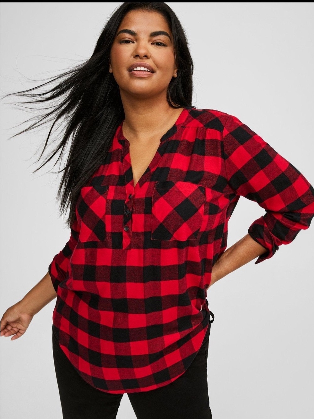 torrid Red and Black Buffalo Plaid Popover Harper Top